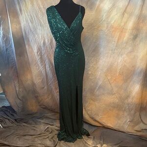Baltic Born One Shoulder Green Sequin Gown